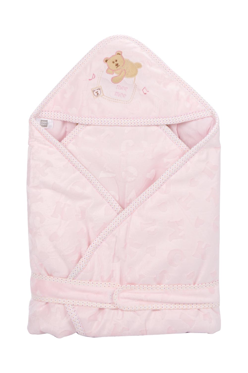 Pink Bear Patch Cocoon Wrapper with Hood